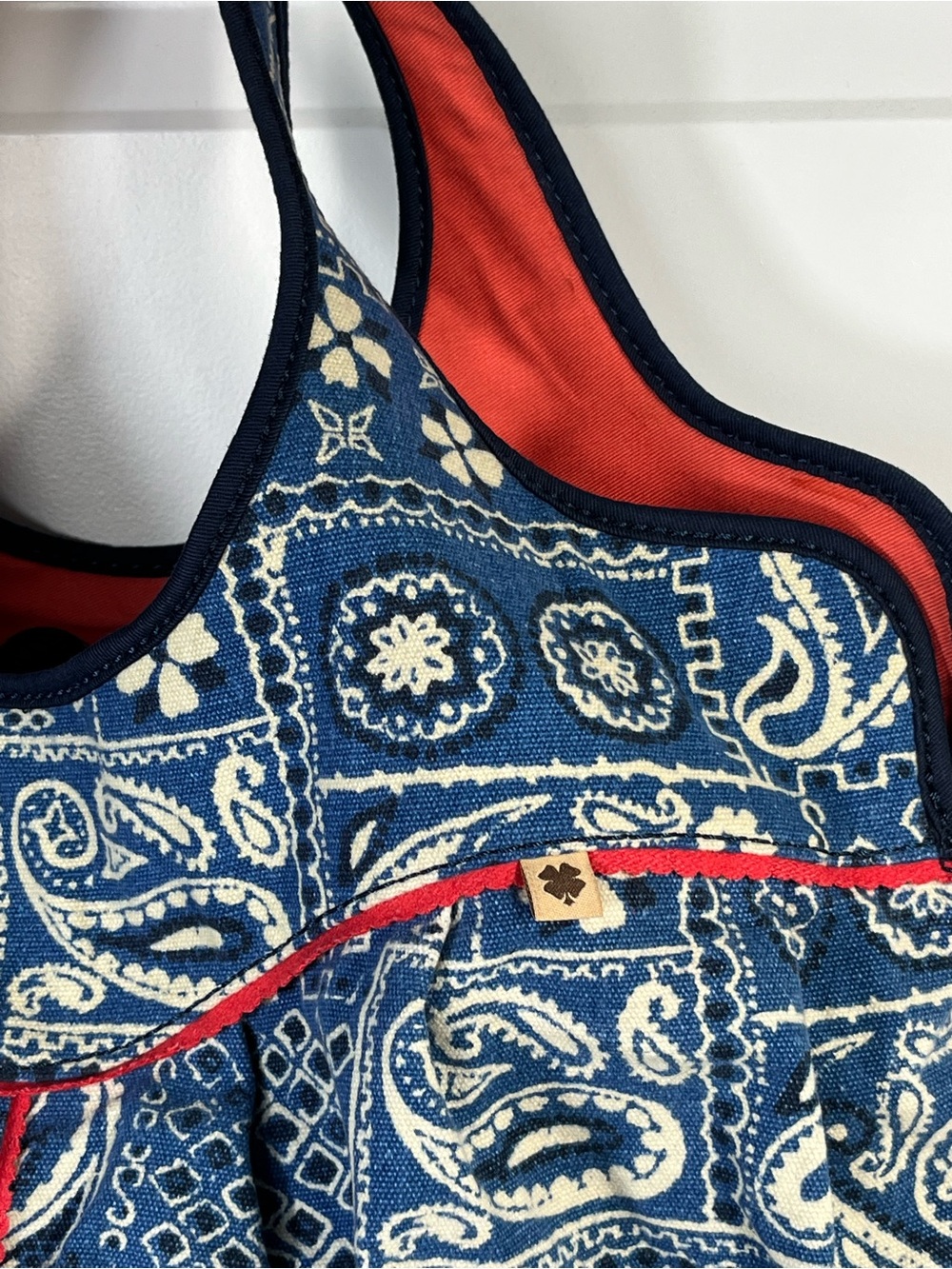 Lucky Brand Blue Paisley Canvas Boho Tote Shoulder Bag Large Hobo - Picture 2 of 9